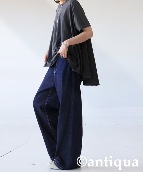 antiqua(アンティカ)の「ワイドデニムパンツ(デニムパンツ・レディース・ブルー/ノンウォッシュ/カーキ/キャメル/ブラック/ナチュラル・S/M/L)」の17枚目の写真