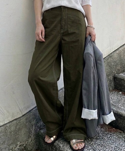 antiqua（アンティカ）の「綿100％ 無地 デニム パンツ（デニムパンツ・レディース・ブルー/ノンウォッシュ/カーキ/キャメル/ブラック/ナチュラル/インディゴブルー・S/M/L）」の15枚目の写真