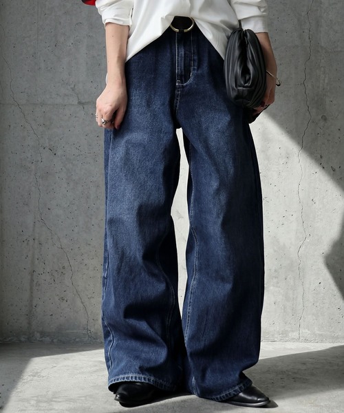antiqua（アンティカ）の「綿100％ 無地 デニム パンツ（デニムパンツ・レディース・ブルー/ノンウォッシュ/カーキ/キャメル/ブラック/ナチュラル/インディゴブルー・S/M/L）」の21枚目の写真