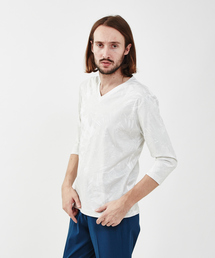 5351 POUR LES HOMMES | 【接触冷感】ビッグフラワースムースVネック7分袖(Tシャツ/カットソー)