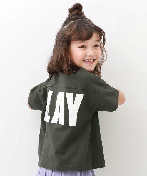 devirock（デビロック）の「バックプリントTシャツ（Tシャツ/カットソー・キッズ・キャメル/モカ/バイオレット/スミクロ/ダークオリーブ/パープル系その他/サックスブルー/ブルー系その他/ベージュ/グリーン系その他・120cm/100cm/140cm/160cm/150cm/110cm/130cm）」の2枚目の写真