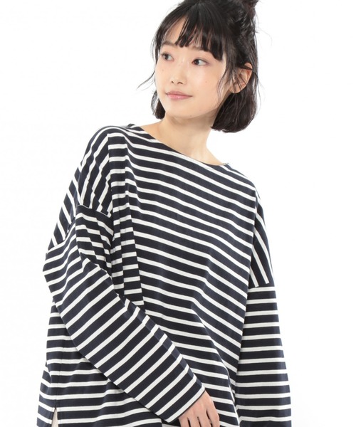 LAKOLE(ラコレ)の「ボーダーバスクTシャツ / LAKOLE(Tシャツ/カットソー・レディース・ベージュ/ネイビー/ブラウン/サックスブルー・SMALL/MEDIUM)」の1枚目の写真