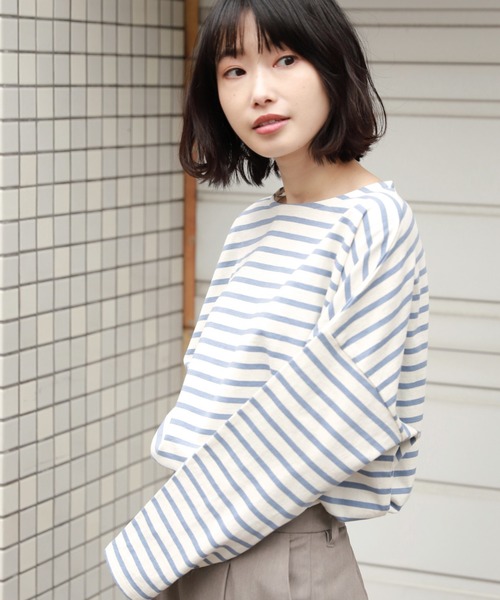 LAKOLE(ラコレ)の「ボーダーバスクTシャツ / LAKOLE(Tシャツ/カットソー・レディース・ベージュ/ネイビー/ブラウン/サックスブルー・SMALL/MEDIUM)」の4枚目の写真