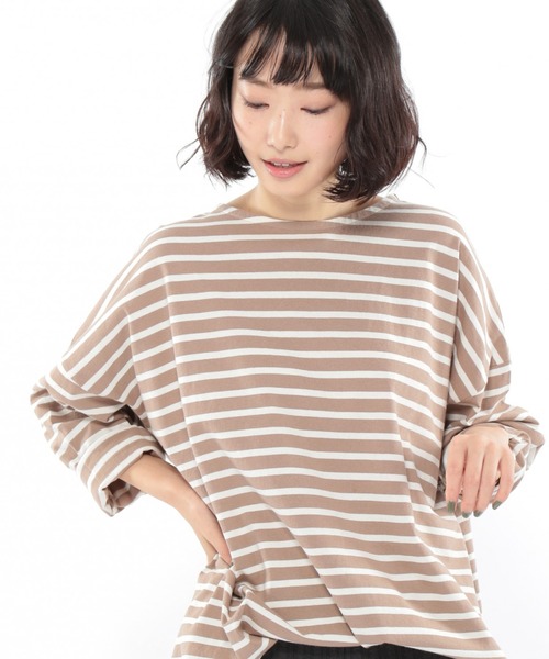 LAKOLE(ラコレ)の「ボーダーバスクTシャツ / LAKOLE(Tシャツ/カットソー・レディース・ベージュ/ネイビー/ブラウン/サックスブルー・SMALL/MEDIUM)」の14枚目の写真