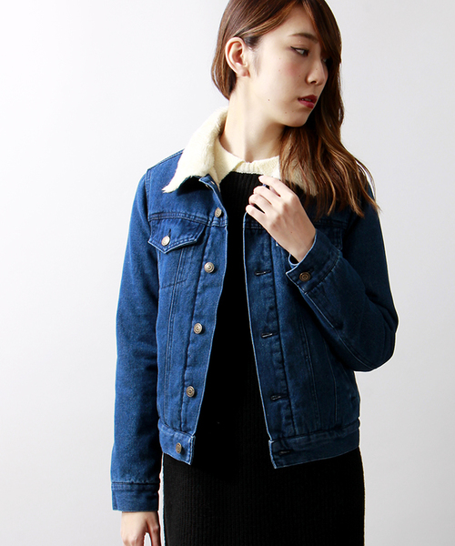 WEGO（ウィゴー）の「WEGO/ボアGジャン（デニムジャケット・レディース・インディゴブルー/ダークインディゴブルー/アイボリー・FREE）」の3枚目の写真