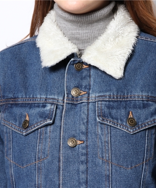 WEGO（ウィゴー）の「WEGO/ボアGジャン（デニムジャケット・レディース・インディゴブルー/ダークインディゴブルー/アイボリー・FREE）」の10枚目の写真