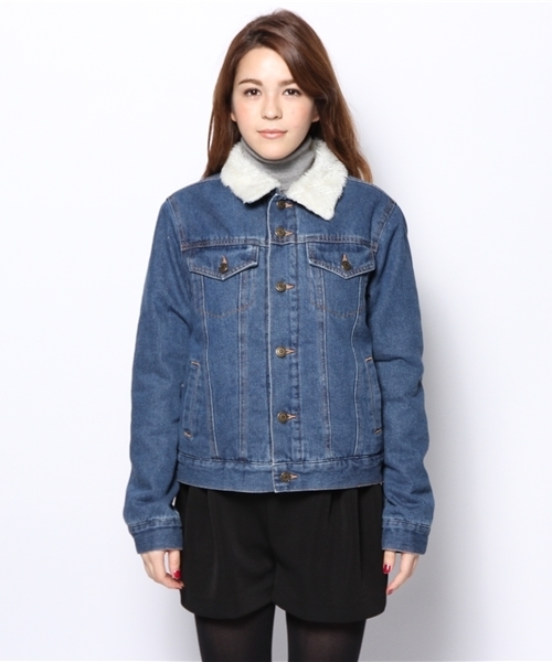 WEGO（ウィゴー）の「WEGO/ボアGジャン（デニムジャケット・レディース・インディゴブルー/ダークインディゴブルー/アイボリー・FREE）」の7枚目の写真