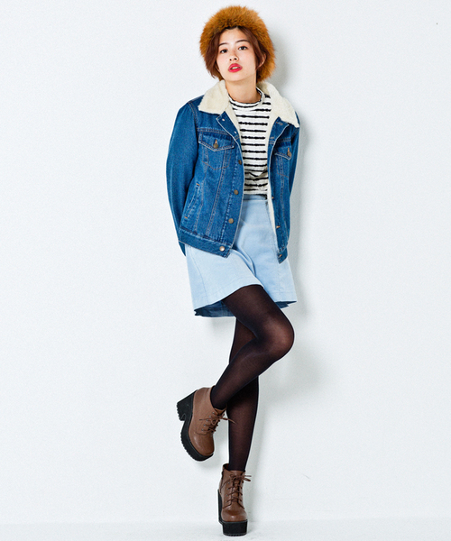 WEGO（ウィゴー）の「WEGO/ボアGジャン（デニムジャケット・レディース・インディゴブルー/ダークインディゴブルー/アイボリー・FREE）」の16枚目の写真