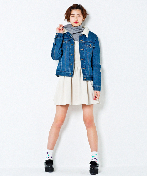 WEGO（ウィゴー）の「WEGO/ボアGジャン（デニムジャケット・レディース・インディゴブルー/ダークインディゴブルー/アイボリー・FREE）」の17枚目の写真