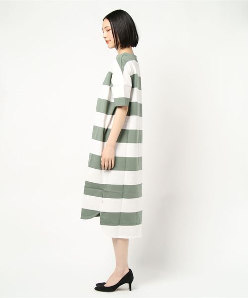 Traditional Weatherwear(トラディショナルウェザーウェア)の「BMB T-DRESS(ワンピース・レディース・イエロー系その他/ホワイト×グリーン・S)」の3枚目の写真