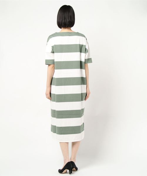 Traditional Weatherwear(トラディショナルウェザーウェア)の「BMB T-DRESS(ワンピース・レディース・イエロー系その他/ホワイト×グリーン・S)」の4枚目の写真