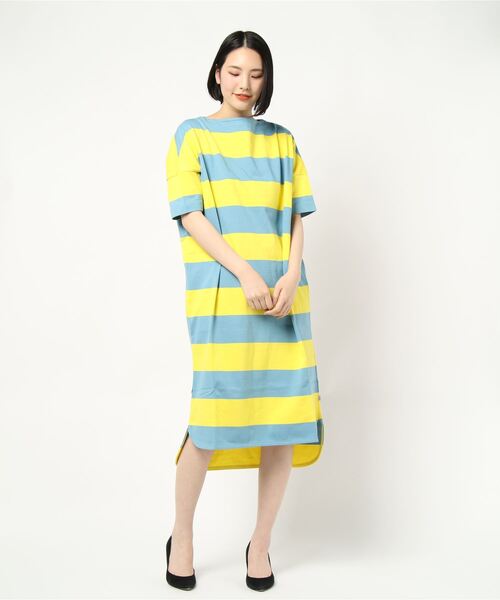 Traditional Weatherwear(トラディショナルウェザーウェア)の「BMB T-DRESS(ワンピース・レディース・イエロー系その他/ホワイト×グリーン・S)」の5枚目の写真