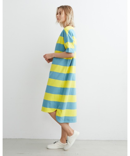 Traditional Weatherwear(トラディショナルウェザーウェア)の「BMB T-DRESS(ワンピース・レディース・イエロー系その他/ホワイト×グリーン・S)」の14枚目の写真