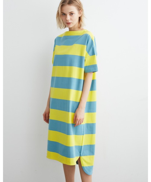 Traditional Weatherwear(トラディショナルウェザーウェア)の「BMB T-DRESS(ワンピース・レディース・イエロー系その他/ホワイト×グリーン・S)」の12枚目の写真