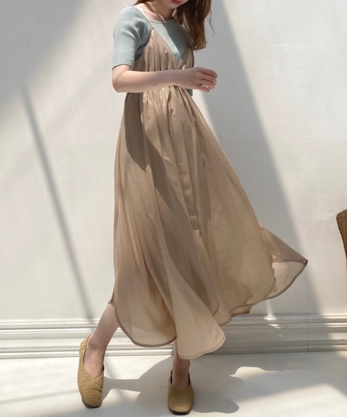 archives（アルシーヴ）の「箔シフォンキャミワンピース（ワンピース・レディース・ピンクベージュ/ブルー/イエロー/ベージュ/ブラウン・MEDIUM）」の3枚目の写真