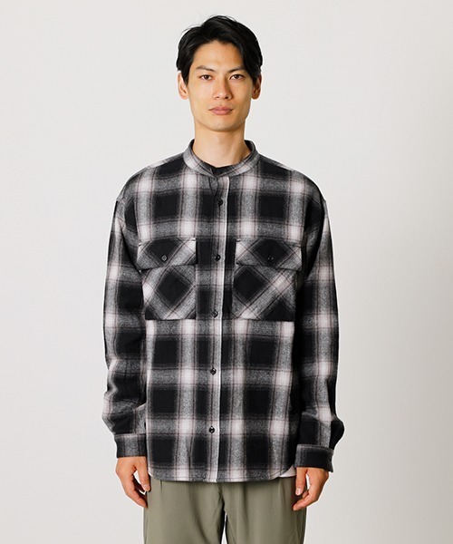 NO COLLAR CHECK SHIRT/ノーカラーチェックシャツ（シャツ/ブラウス