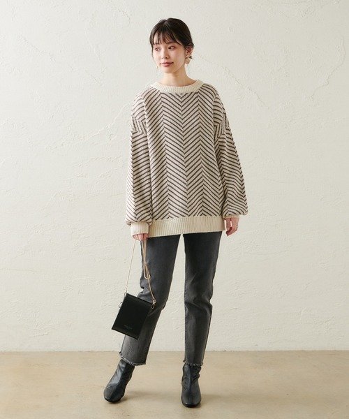 natural couture（ナチュラルクチュール）の「ヘリンボーンジャガードニット（ニット/セーター・レディース・ベージュ/カーキ/アイボリー・FREE）」の7枚目の写真