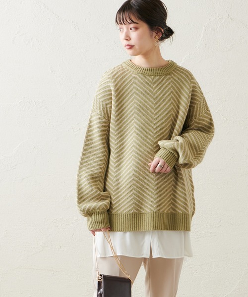 natural couture（ナチュラルクチュール）の「ヘリンボーンジャガードニット（ニット/セーター・レディース・ベージュ/カーキ/アイボリー・FREE）」の9枚目の写真