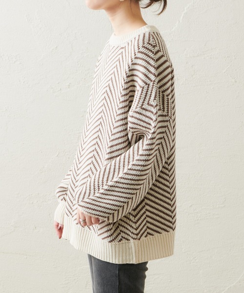 natural couture（ナチュラルクチュール）の「ヘリンボーンジャガードニット（ニット/セーター・レディース・ベージュ/カーキ/アイボリー・FREE）」の8枚目の写真