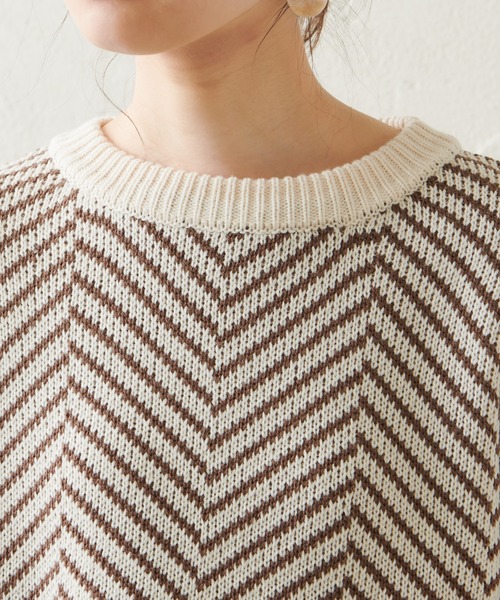 natural couture（ナチュラルクチュール）の「ヘリンボーンジャガードニット（ニット/セーター・レディース・ベージュ/カーキ/アイボリー・FREE）」の15枚目の写真