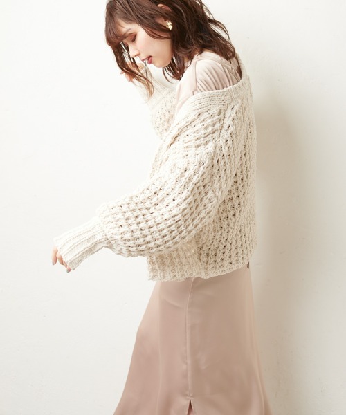 natural couture（ナチュラルクチュール）の「バスケット柄レトロざっくりカーディガン（カーディガン/ボレロ・レディース・アイボリー/ライトグレー/イエロー・FREE）」の6枚目の写真