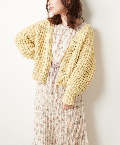 natural couture（ナチュラルクチュール）の「バスケット柄レトロざっくりカーディガン（カーディガン/ボレロ・レディース・アイボリー/ライトグレー/イエロー・FREE）」の11枚目の写真