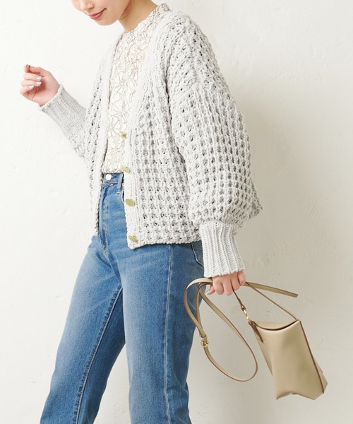 natural couture（ナチュラルクチュール）の「バスケット柄レトロざっくりカーディガン（カーディガン/ボレロ・レディース・アイボリー/ライトグレー/イエロー・FREE）」の17枚目の写真