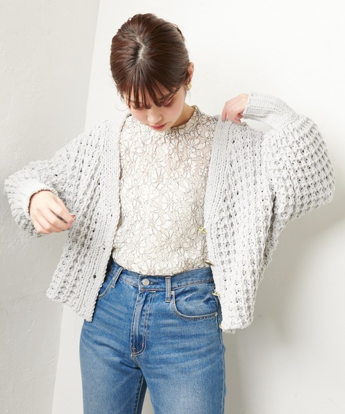 natural couture（ナチュラルクチュール）の「バスケット柄レトロざっくりカーディガン（カーディガン/ボレロ・レディース・アイボリー/ライトグレー/イエロー・FREE）」の15枚目の写真