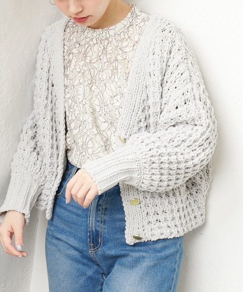 natural couture（ナチュラルクチュール）の「バスケット柄レトロざっくりカーディガン（カーディガン/ボレロ・レディース・アイボリー/ライトグレー/イエロー・FREE）」の16枚目の写真
