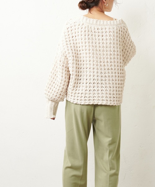 natural couture（ナチュラルクチュール）の「バスケット柄レトロざっくりカーディガン（カーディガン/ボレロ・レディース・アイボリー/ライトグレー/イエロー・FREE）」の9枚目の写真