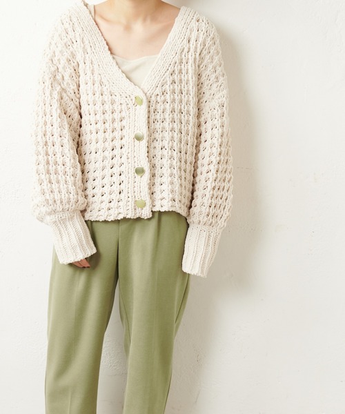 natural couture（ナチュラルクチュール）の「バスケット柄レトロざっくりカーディガン（カーディガン/ボレロ・レディース・アイボリー/ライトグレー/イエロー・FREE）」の8枚目の写真