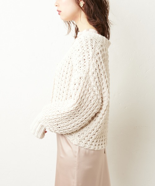natural couture（ナチュラルクチュール）の「バスケット柄レトロざっくりカーディガン（カーディガン/ボレロ・レディース・アイボリー/ライトグレー/イエロー・FREE）」の20枚目の写真