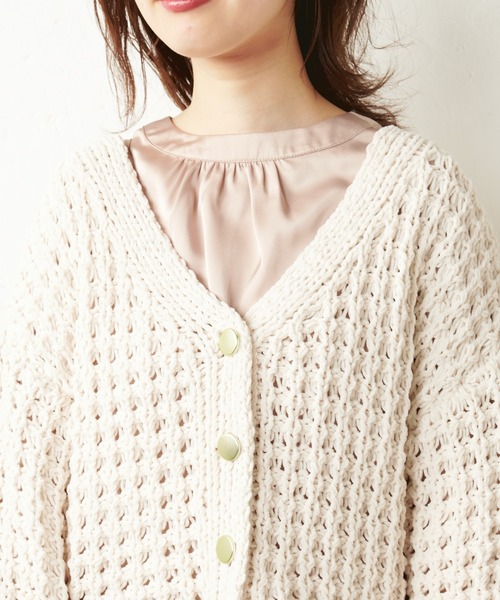 natural couture（ナチュラルクチュール）の「バスケット柄レトロざっくりカーディガン（カーディガン/ボレロ・レディース・アイボリー/ライトグレー/イエロー・FREE）」の22枚目の写真