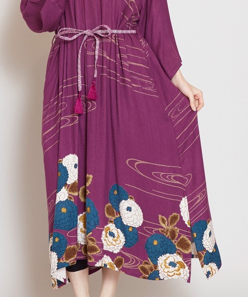 カヤ】冬牡丹 着物風ワンピース（ワンピース）｜カヤ（カヤ）の