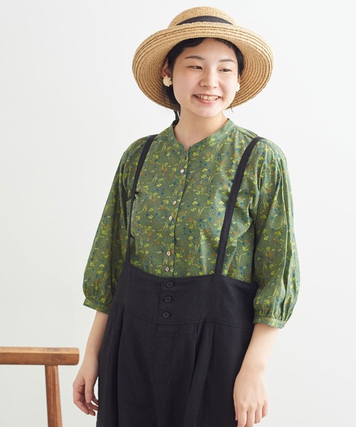 chambre de charme（シャンブルドゥシャーム）の「cdc ドビー コクリコプリント　はんぱ袖ブラウス（シャツ/ブラウス・レディース・ネイビー/カーキ・FREE）」の5枚目の写真