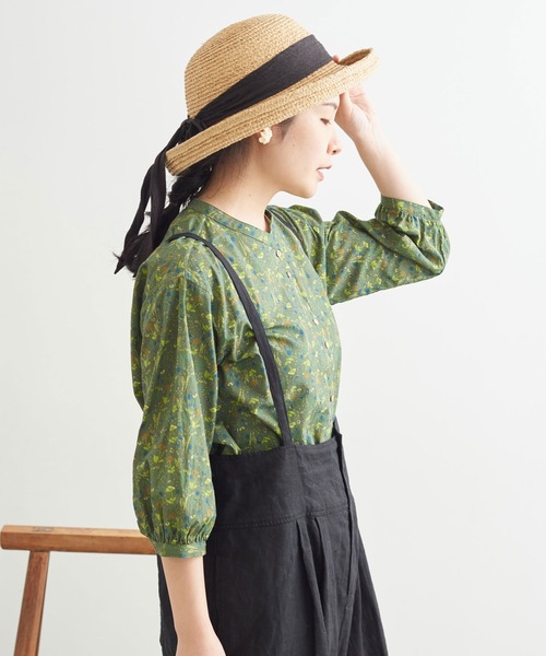 chambre de charme（シャンブルドゥシャーム）の「cdc ドビー コクリコプリント　はんぱ袖ブラウス（シャツ/ブラウス・レディース・ネイビー/カーキ・FREE）」の9枚目の写真