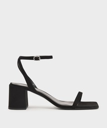 テクスチャード アシンメトリックストラップサンダル / Textured Asymmetric Ankle Strap Sandals