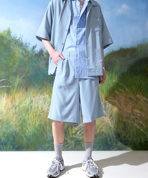 ENDER PRODUCTS(エンダープロダクツ)の「ブライトポプリン タックワイドショートパンツ【ENDER PRODUCTS/エンダープロダクツ】(その他パンツ・メンズ・ライラック/グレイッシュブルー/ブラウン/キナリ/グレイッシュベージュ/ブラック・M/L)」の6枚目の写真