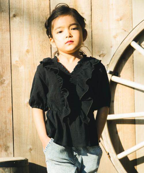 RADCHAP(ラッドチャップ)の「楊柳ギャザーチュニック(チュニック・キッズ・ブラック/オレンジ・90cm/110cm/100cm/120cm/130cm/140cm/150cm)」の2枚目の写真