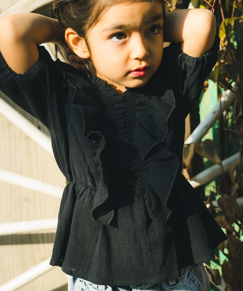 RADCHAP(ラッドチャップ)の「楊柳ギャザーチュニック(チュニック・キッズ・ブラック/オレンジ・90cm/110cm/100cm/120cm/130cm/140cm/150cm)」の13枚目の写真