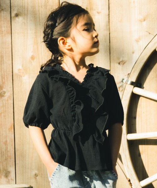 RADCHAP(ラッドチャップ)の「楊柳ギャザーチュニック(チュニック・キッズ・ブラック/オレンジ・90cm/110cm/100cm/120cm/130cm/140cm/150cm)」の3枚目の写真