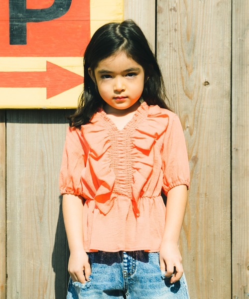 RADCHAP(ラッドチャップ)の「楊柳ギャザーチュニック(チュニック・キッズ・ブラック/オレンジ・90cm/110cm/100cm/120cm/130cm/140cm/150cm)」の4枚目の写真