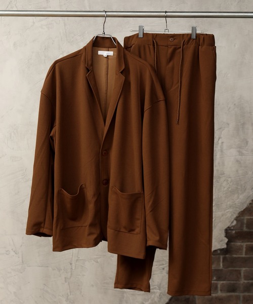 セール 21 ワイドシルエットドロップショルダー梨地ストレッチテーラードジャケットとテーパードパンツのセットアップカジュアル スーツ スーツジャケット Topism トップイズム のファッション通販 Zozotown