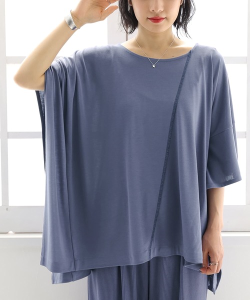 osharewalker（オシャレウォーカー）の「【機能素材】『ドルマン変形カットソー』（Tシャツ/カットソー・レディース・ブラック/アイボリー/ピンク/グリーン/モカ/グレイッシュブルー/ラベンダー・FREE）」の5枚目の写真