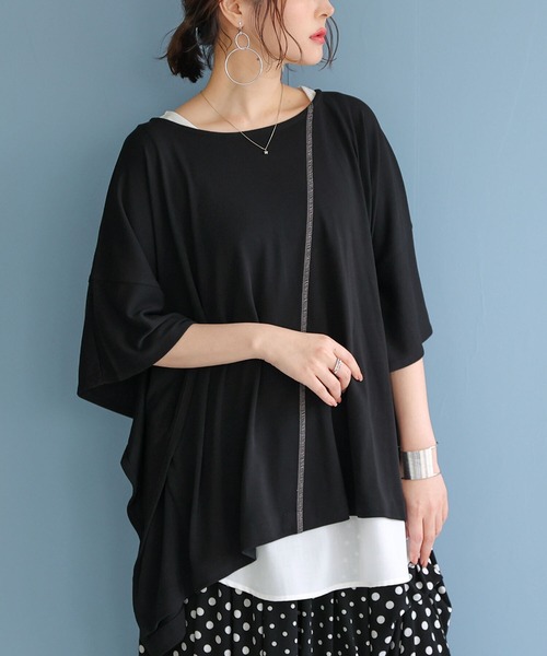 osharewalker（オシャレウォーカー）の「【機能素材】『ドルマン変形カットソー』（Tシャツ/カットソー・レディース・ブラック/アイボリー/ピンク/グリーン/モカ/グレイッシュブルー/ラベンダー・FREE）」の3枚目の写真