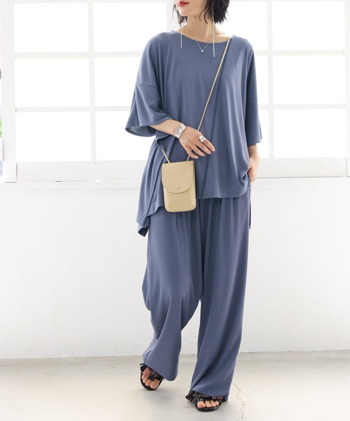 osharewalker（オシャレウォーカー）の「【機能素材】『ドルマン変形カットソー』（Tシャツ/カットソー・レディース・ブラック/アイボリー/ピンク/グリーン/モカ/グレイッシュブルー/ラベンダー・FREE）」の8枚目の写真