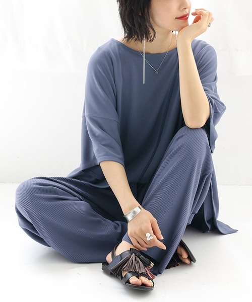 osharewalker（オシャレウォーカー）の「【機能素材】『ドルマン変形カットソー』（Tシャツ/カットソー・レディース・ブラック/アイボリー/ピンク/グリーン/モカ/グレイッシュブルー/ラベンダー・FREE）」の14枚目の写真