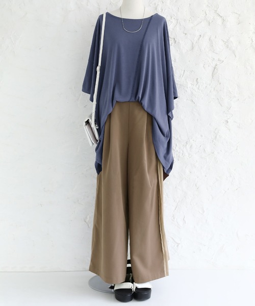 osharewalker（オシャレウォーカー）の「【機能素材】『ドルマン変形カットソー』（Tシャツ/カットソー・レディース・ブラック/アイボリー/ピンク/グリーン/モカ/グレイッシュブルー/ラベンダー・FREE）」の15枚目の写真