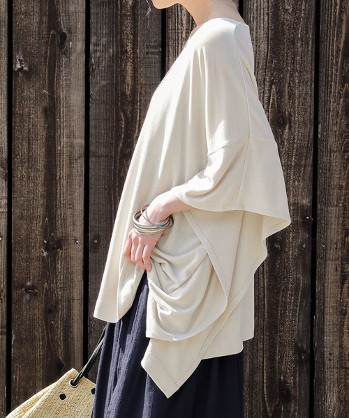 osharewalker（オシャレウォーカー）の「【機能素材】『ドルマン変形カットソー』（Tシャツ/カットソー・レディース・ブラック/アイボリー/ピンク/グリーン/モカ/グレイッシュブルー/ラベンダー・FREE）」の16枚目の写真