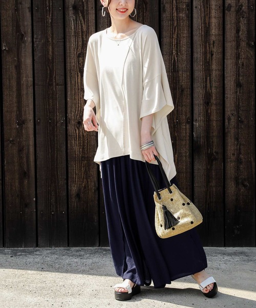 osharewalker（オシャレウォーカー）の「【機能素材】『ドルマン変形カットソー』（Tシャツ/カットソー・レディース・ブラック/アイボリー/ピンク/グリーン/モカ/グレイッシュブルー/ラベンダー・FREE）」の17枚目の写真